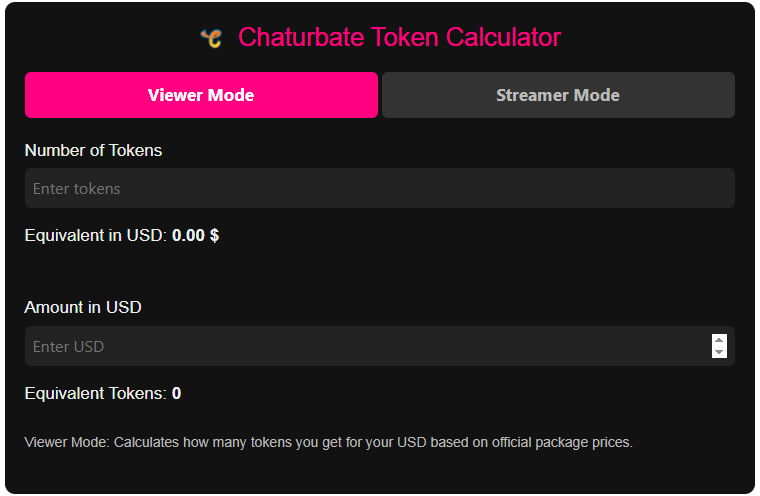 Chaturbate Token Calculator on porngosh.com