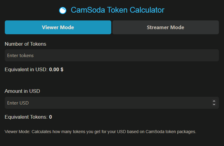 CamSoda Token Calculator Preview