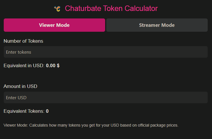 Chaturbate Token Calculator Preview