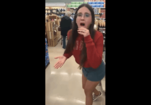 Brunette in Supermarket Pulls Lollipop from Pussy & Sucks It
