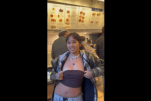 Flashing Tits in Fast Food Restaurant & Smile